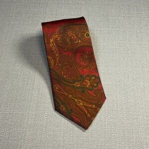 Brooks Brothers Makers Red Brown Gold Paisley Silk Tie Made in USA Mens Ivy